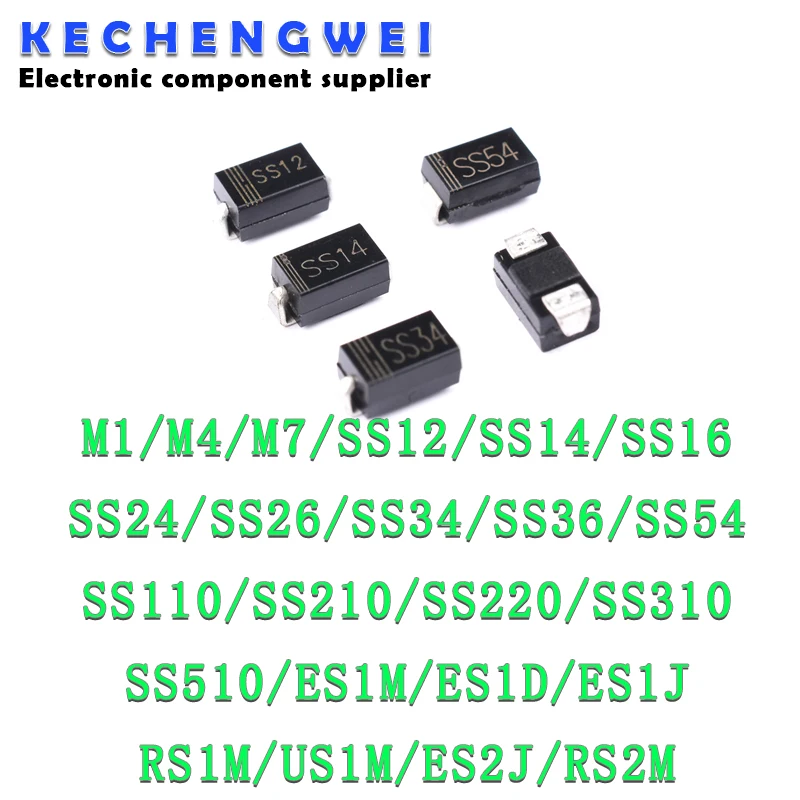 100 шт. SMA выпрямительный диод M1 M4 M7 SS12 SS14 SS16 SS24 SS34 SS26 SS36 SS110 SS210 US1M RS2M RS1M ES1D 1N4007 DO-214AC |
