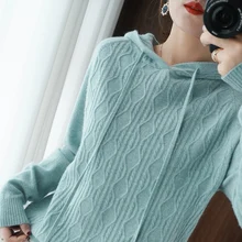 

FOR 100% Pure Wool New Cashmere Sweater Women's Hooded Collar Solid Color Pullover Fashion Plus Size Warm Knitted Bottoming