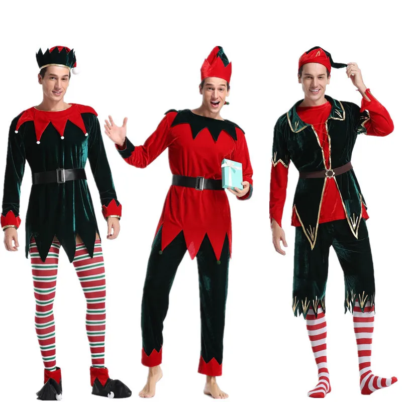

2019 New Style Christmas Clothing Adult Men Christmas Hunter Christmas Tree Red Green Elves Character Cosplay Clothes