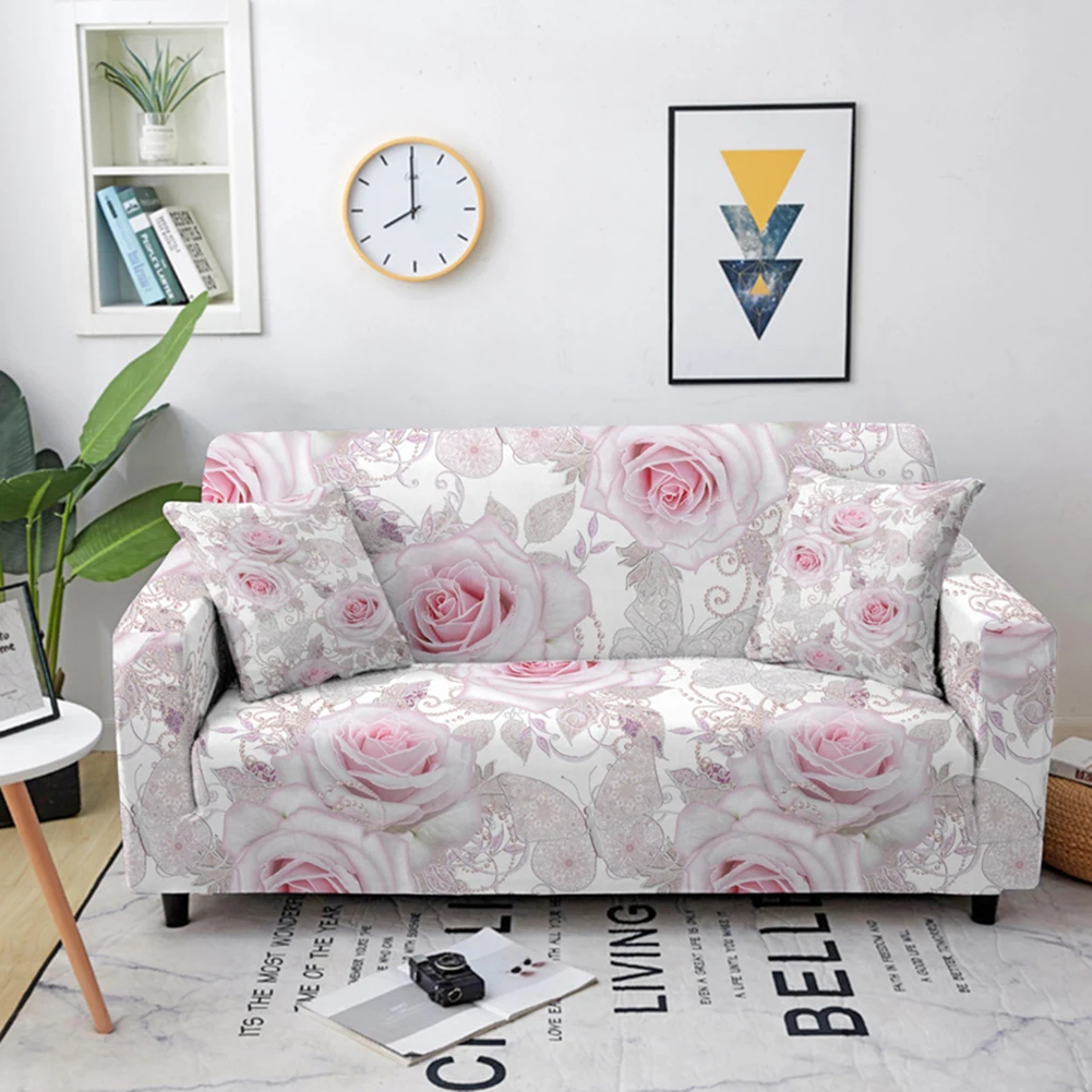 Colorful Peony Flower Printed Elastic Slipcover for Sofa Couch Protective Cover 