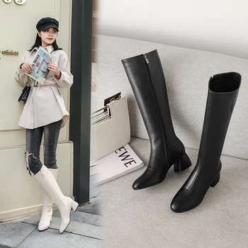 

Euro Style genuine leather Female High Heels Party Night Club Shoes Woman Winter Warm Women Knee High Western Boots size 42 43