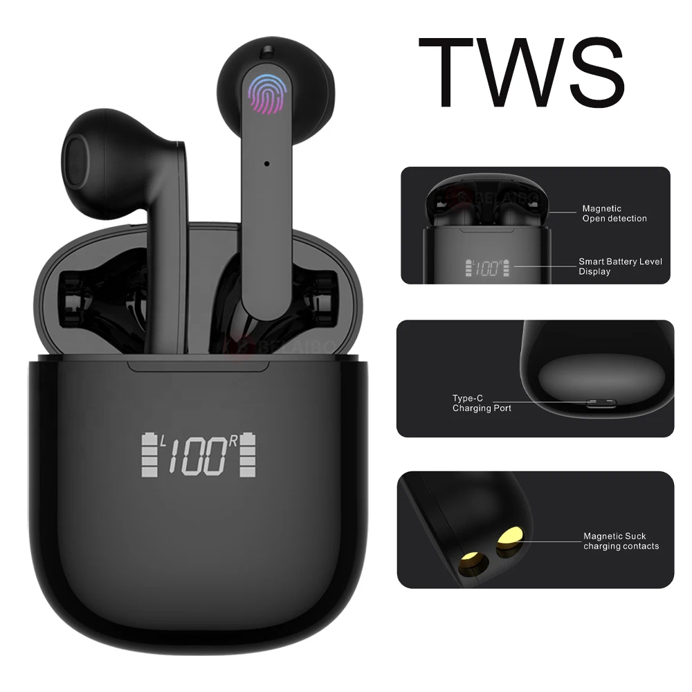 Tws controle de toque fone de ouvido bluetooth 5.0 fones esportes runing alta fidelidade 9d baixo estéreo binaural chamada fone com microfone para o telefone