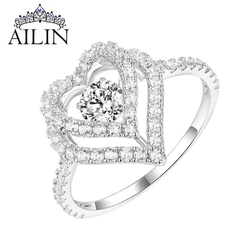 

AILIN 10K/14K18K Solid White Gold Ring For Women Custom Heart Wedding Rings With Dancing Stone Personalized Engagement Jewelry