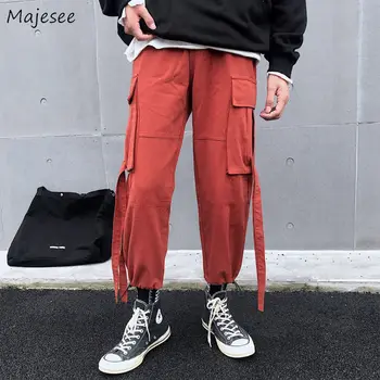 

Casual Cargo Pants Adjustable Pockets Solid All-match Mens Ankle-length Plus Size 3XL Loose Ins Hip-hop Loose Bundle Trendy Chic