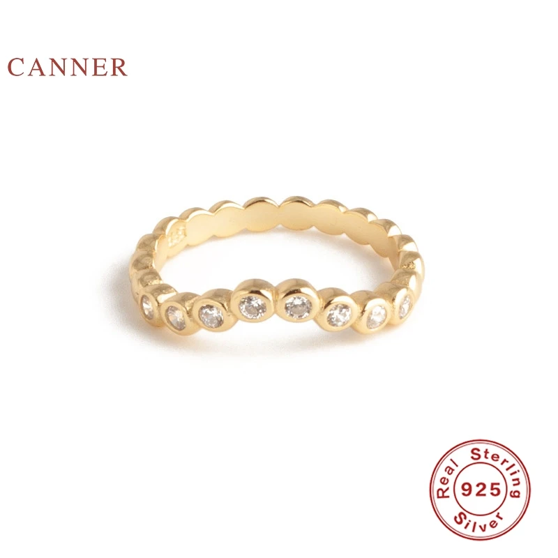 

CANNER Wave Bezel Diamond Ring 100% 925 Sterling Silver Anillos Gold Rings For Women Luxury Fine Jewelry Wedding Rings Bijoux