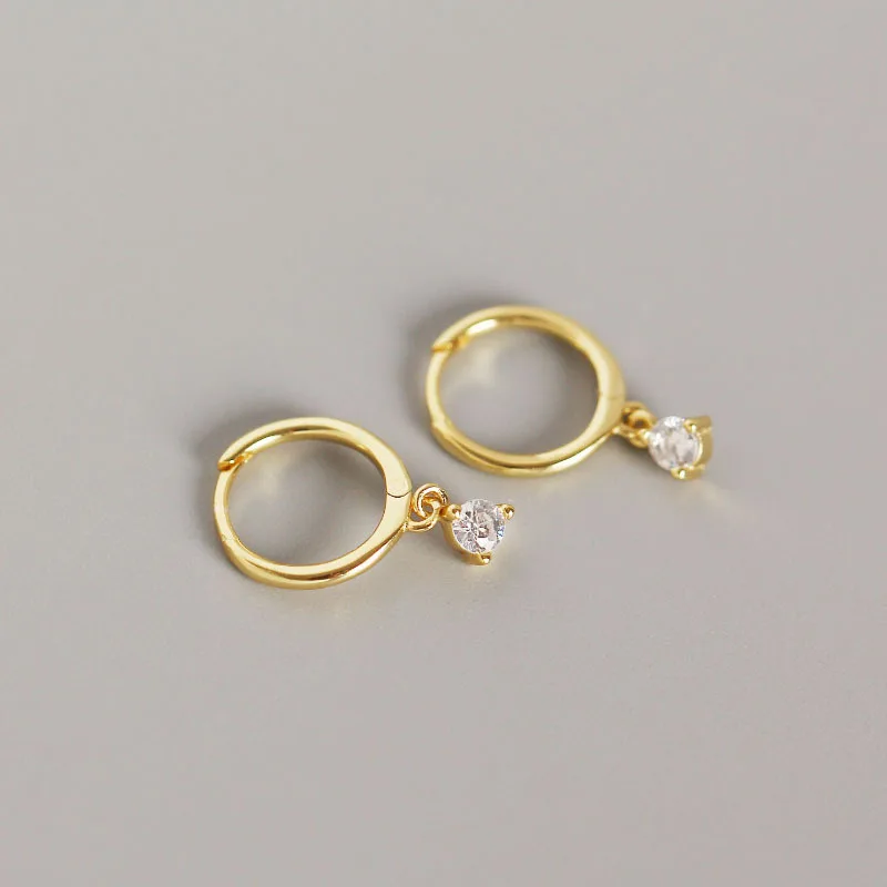 OLOEY,, настоящая 925 пробы, серебряные серьги-кольца, женские маленькие круглые циркониевые серьги, хорошее ювелирное изделие, рождественские подарки YME550 - Цвет камня: Gold