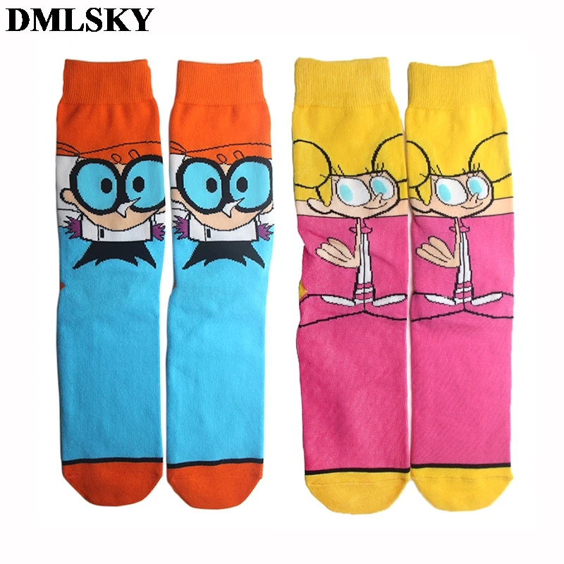 20 пар/лот DMLSKY Dexter's Lab Мультяшные забавные Женские носочки мужские модные хлопковые носки с 3D принтом носки с героями мультфильмов новые носки M3718