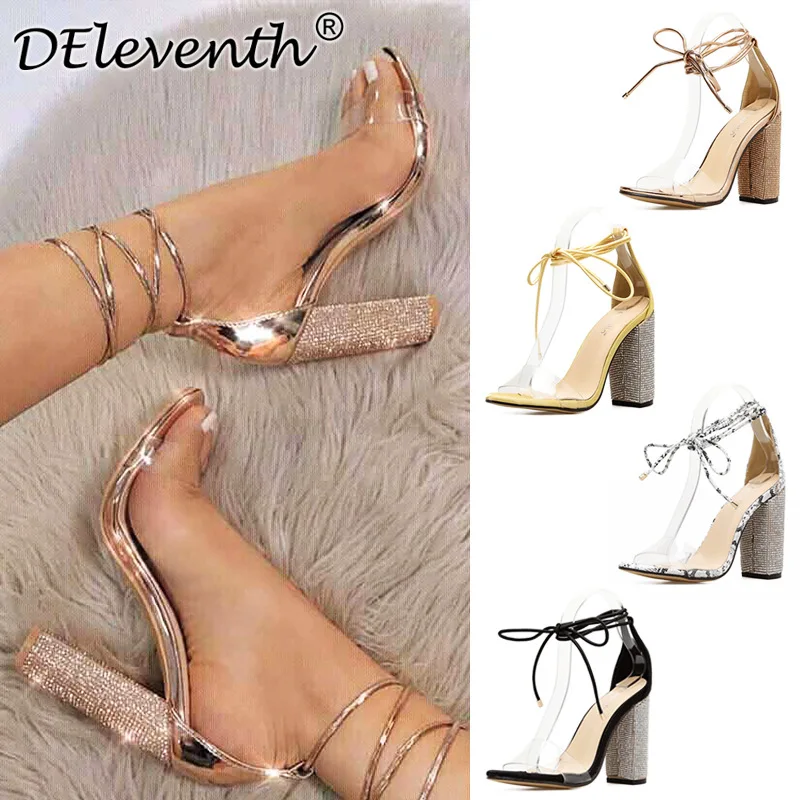 

Gold Rhinestone Block Heel Shoes