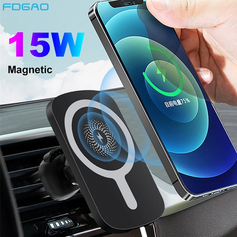 Magnetic 15W Wireless Car Charger Stand for iPhone 12 Pro Max Mini Automatic Clamping Fast Charging Air Vent Mount Phone Holder