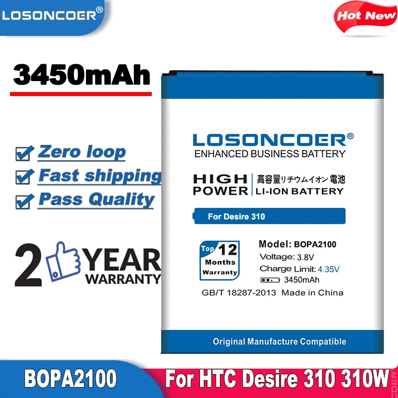 LOSONCOER 3450 мАч BOPA2100 Высококачественная батарея для HTC Desire 310 310W D310T мобильный телефон