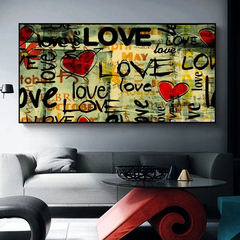 Street Graffiti Art Canvas Painting Love Letters Heart Posters and Prints Wall Decorative Picture for Living Room Home Decor | Дом и сад