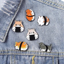 

Personalized Sushi Rice Ball Animal Brooch Creative Hamster Octopus Sushi Rice Ball Brooch Cartoon Animal Enamel Pins Brooch