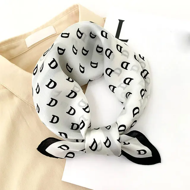 100% Pure Silk Square Scarf Women Dot Print Neckerchief Bandana