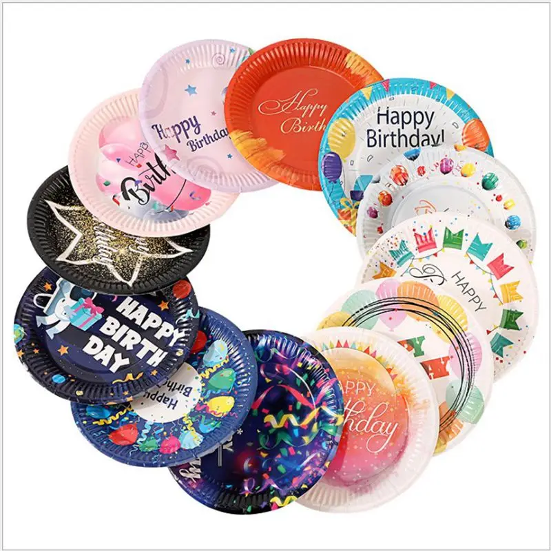 

Disposable paper plate, 7 inch, multicolor, for cake, birthday party, fruit and nuts, 10PCs