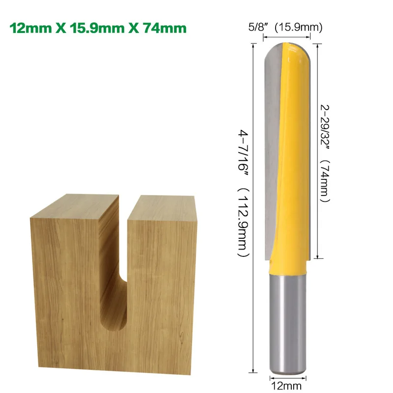 1Pcs 12mm Shank Bakelite Router Bit Straight end mill trimmer flush trim Tenon Cutter Extended Deep Milling Milling Cutter