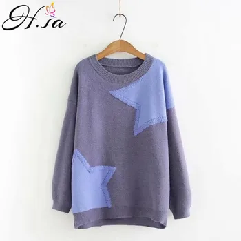 

H.SA Autumn Winter Women Pull SWEATERS Stars Knitwear Oneck Christmas Jumpers Oneck Chic Pull Jumpers Chic Knitwear Oversize Top
