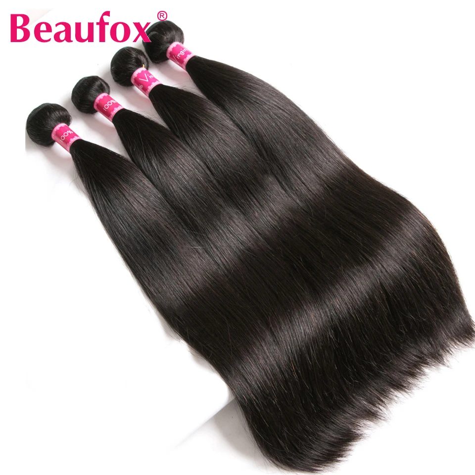 Beaufox Straight Hair Bundles Peruvian Hair 4 Bundles 100% Remy Human Natural/Jet Black Human Extension 8-30"