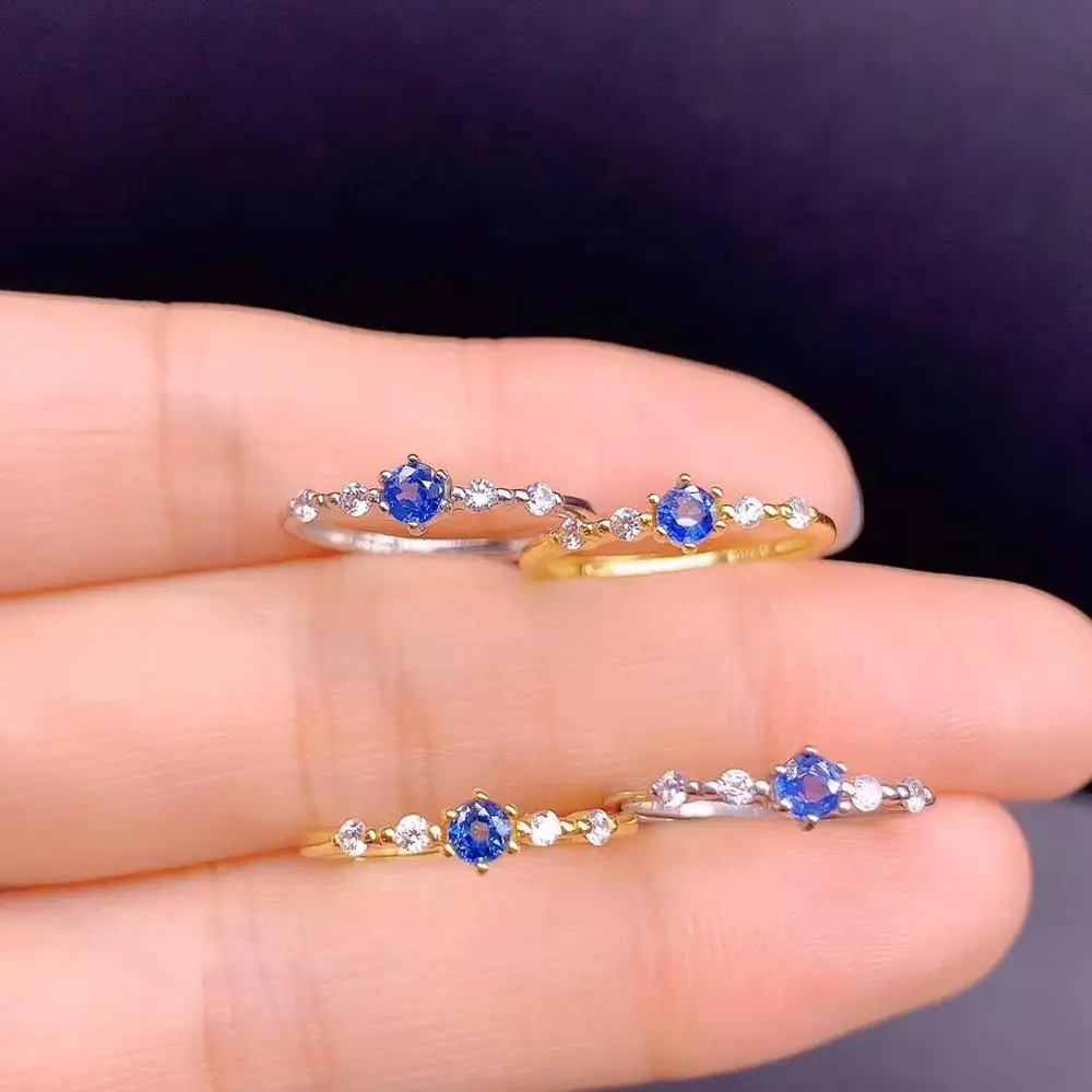 

Маленькое изысканное кольцо с натуральным синим сапфиром, серебро 925 пробы, золотой цвет, круглый натуральный драгоценный камень, подарок другу, камень на удачу