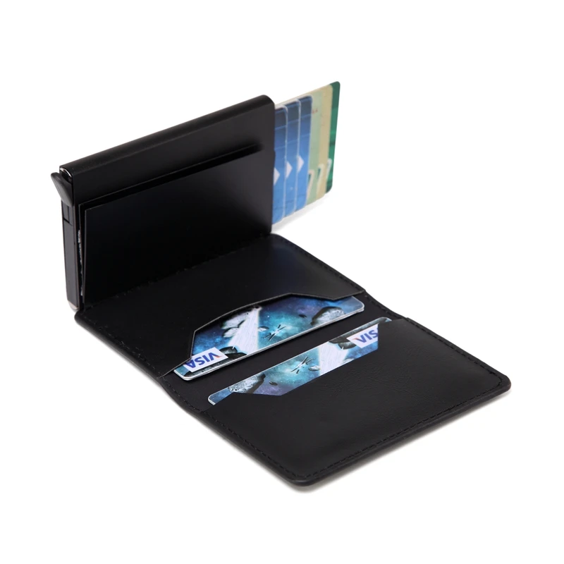 Мужской металлический держатель для Карт RFID алюминиевый сплав кредитный держатель для карт из искусственной кожи кошелек Противоугонный мужской автоматический всплывающий RFID кошелек