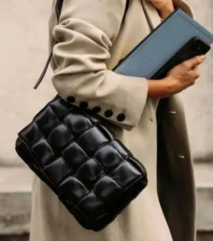 

Woven Padded Cassette Bag Weave Women Real Leather Shoulder Purse Chritsmas Gift