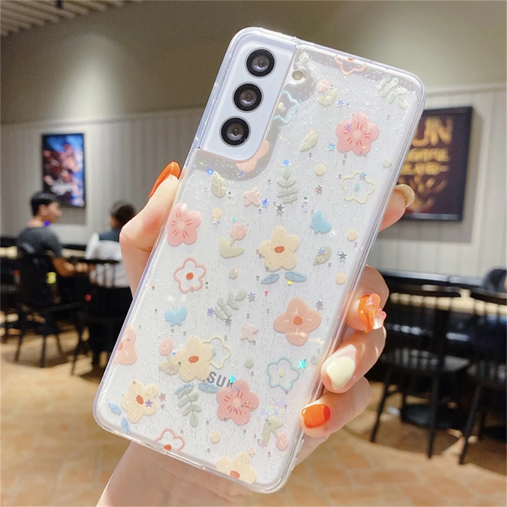 cute phone cases for samsung  Long Lanh Họa Tiết Hoạt Hình Dễ Thương Hoa Trong Suốt Mềm Mại Ốp Lưng Điện Thoại Samsung Galaxy S22 S21 S20 Plus FE Note 20 Cực A52 a72 A32 A50 A71 Bao samsung silicone