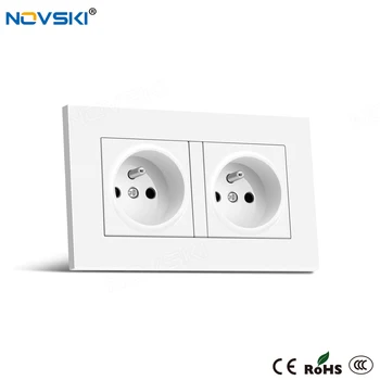 

NOVSKI EU 16A French Electrical Double Wall Switch Socket Flame Retardant PC Panel AC110-250V Power Socket CE RoHS CCC certified