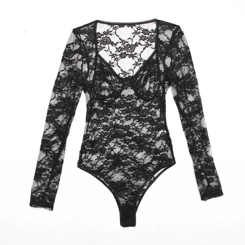 OMSJ 2020 Fashion Mesh Lace Bodysuits Women Neon Yellow/Black Long Sleeve One Piece Rompers Sping Elegant Playsuits Club Outfits black corset bodysuit