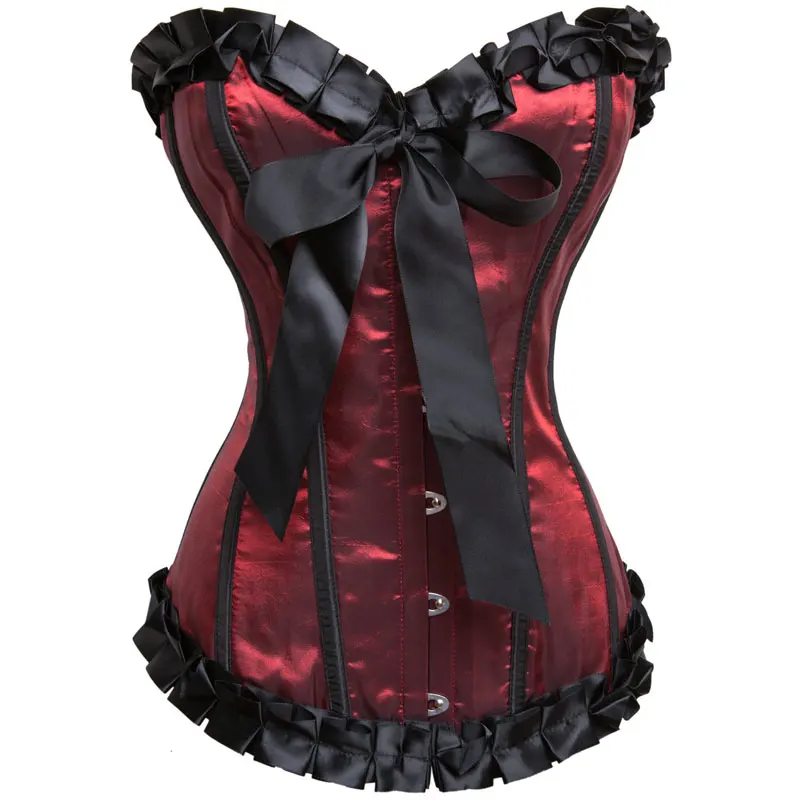 Women Satin Corset Overbust Steel Boned Corsets and Thong New Style