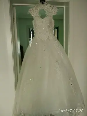 Роскошное белое свадебное платье, бальное платье, vestidos De Noiva, с высоким воротом, из тюля, на шнуровке, на заказ, свадебные платья