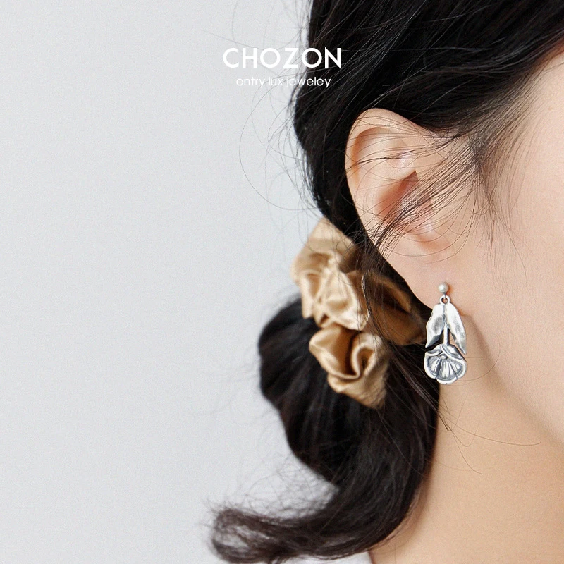 

Drop Follower S925 Sterling Silver INS Earring Crowd Retro Lotus Flower Women Stud Ear Nail Personality Vintage Silver Jewelry