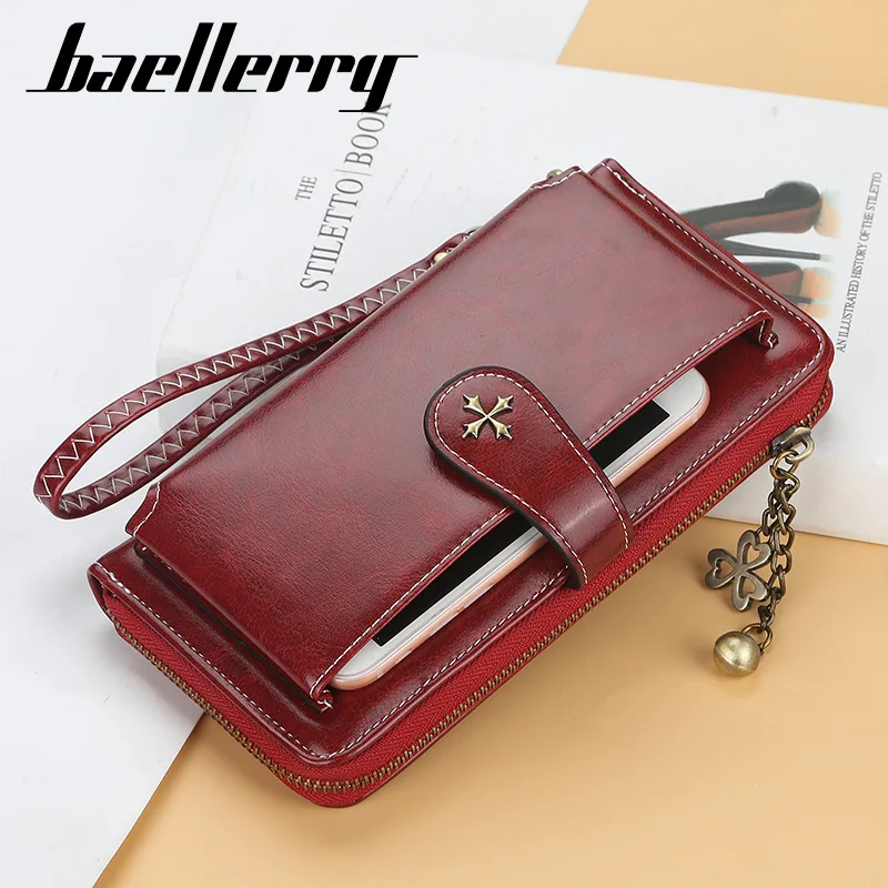 2020 New Oil Wax Leather Women Long Wallet Baellerry Brand Money Clutch Bag Zip Tassel Purses for Coin Cash Card Holders Luxury | Багаж и