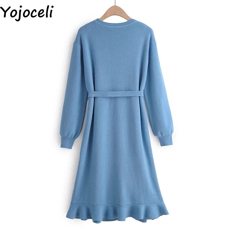 Yojoceli, Элегантное трикотажное женское платье с оборками, Осеннее, розовое, короткое, базовое, теплое, зимнее, повседневное, крутое, сексуальное платье, vestidos