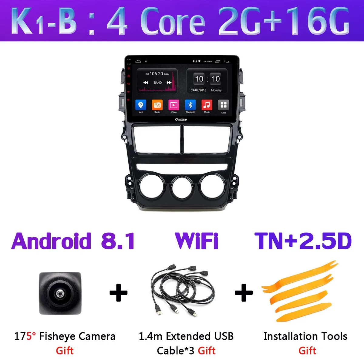 360 ° панорамная камера Android 9,0 4G+ 64G DSP CarPlay автомобильный мультимедийный плеер для Toyota Yaris, Vios MT на gps радио - Цвет: K1-B