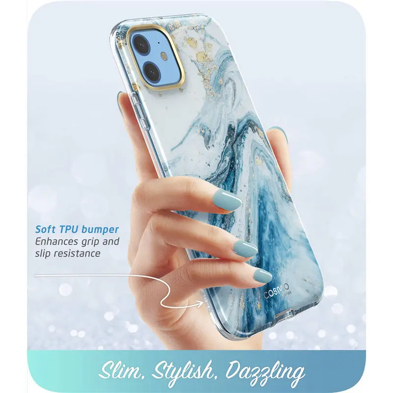 Cosmo Glitter Marble Full-Body Bumper Cover with Built-in Screen Protector