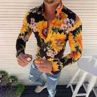 Праздничная рубашка для отпуска, мужская рубашка с цветочным принтом и отворотом, Повседневная рубашка с длинными рукавами и пуговицами
