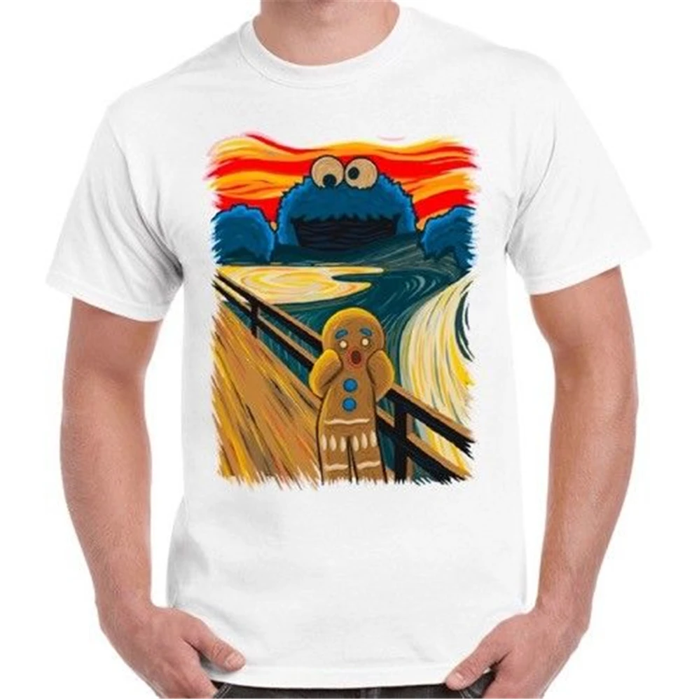 Gingerbread Man Cookie Monster The Scream Cool Funny Gift Retro T Shirt 287 Big Tall Tee | Мужская одежда