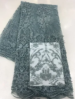 

Handmade beads tassles sequins lake green color lace fabric tulle net embroidery romantic style new fahsion elegant lady dress