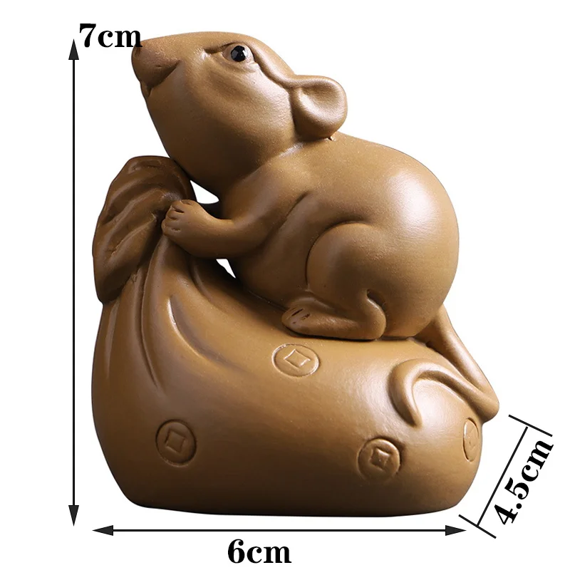 Год крысы фиолетовый песок чай фигурка питомца, китайский чайный набор кунг-фу аксессуары, ручной резной милый мышь украшения