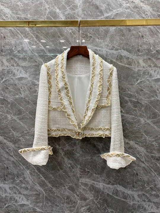 

2019 Early autumn new women's wear collar nail bead trim fabric 100 sets short jacket 917