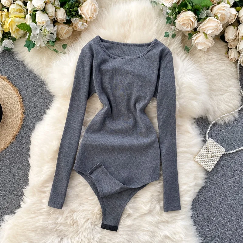 

Autumn Winter Women Knitted Playsuits Skinny Long Sleeves Underwear Playsuits Slim Solid Bodysuits Women Casual Romper Overalls