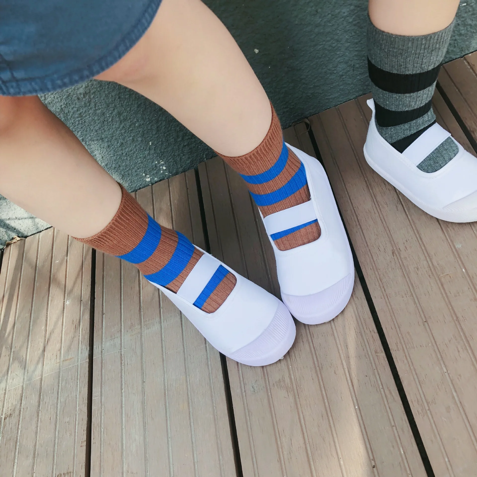 Autumn And Winter BOY'S Girls Unisex Style Retro Stripes Contrast Color Short Socks Bunching Socks CHILDREN'S Socks