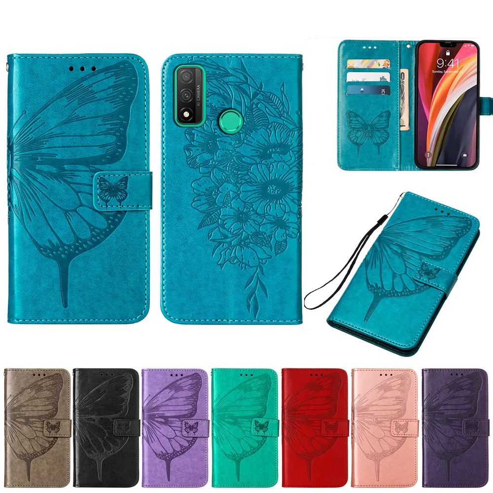 P Smart 2020 кожаный чехол для телефона Funda Huawei с симпатичной текстурой бабочки