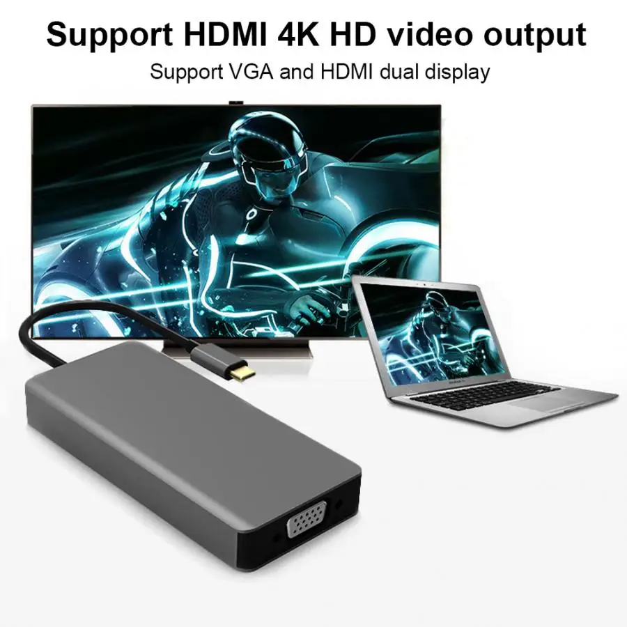 Type-C многофункциональный конвертер с VGA+ HDMI+ USB3.0 x 3 интерфейс расширения для 4K HD видео для IOS book/huawei mate book