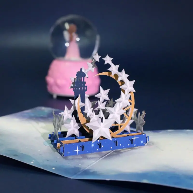 3D всплывающие Звезды Луна колесо обозрения торт поздравительные открытки приглашения конверт день рождения