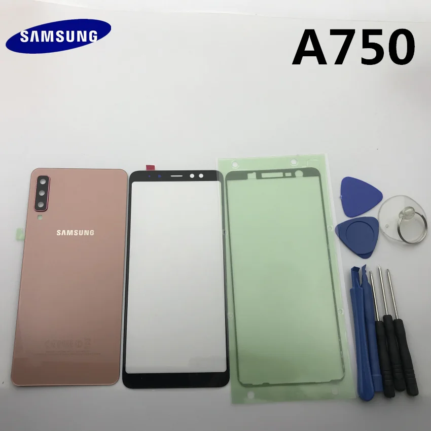 Новинка,, для samsung Galaxy A7 SM-A750, A750F, Задняя стеклянная крышка, задняя крышка, крышка батареи, дверь+ передняя стеклянная линза+ клей+ Инструменты