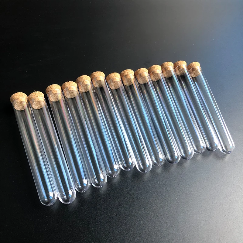 20PCS 12x100mm Clear Plastic Test Tube,School Supplies Lab Equipments Round Bottom Tube Vial with Cap,Wedding Favor Gift Tube