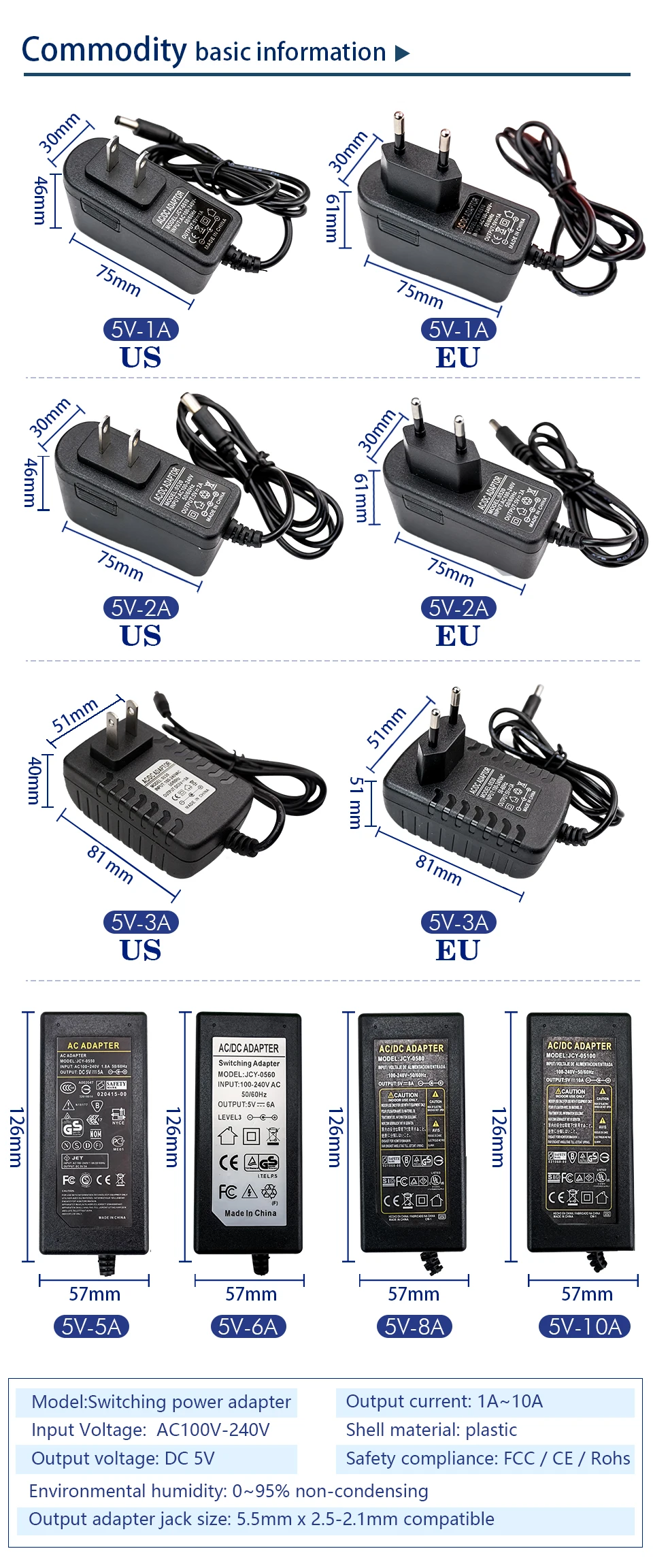 5pcs/lot AC 100V - 240V To DC 5V 12V 1A 2A 3A 5A 6A 8A 10A Lighting Transformers Power Supply Adapter Converter Charger