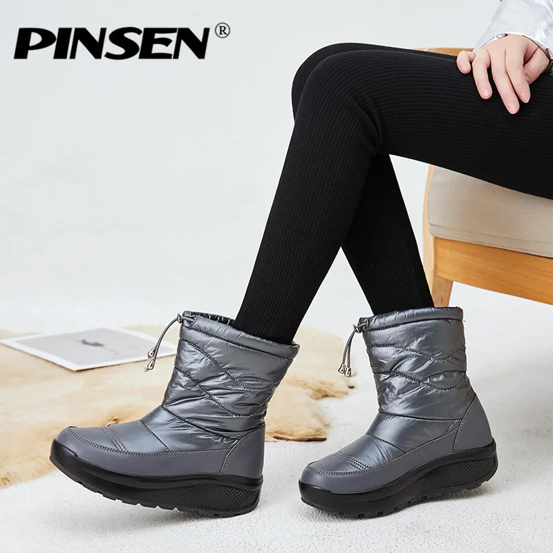 PINSEN New Women Winter Boots High Quality Comfortable Snow Boots Women Slip-on Keep Warm Ladies chunky Boots botas mujer