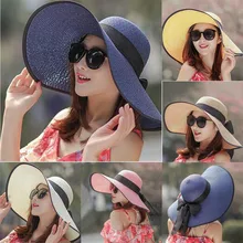 Женская соломенная шляпа с большими полями, широкополая шляпа от солнца с широкими полями, новая складная пляжная шляпа с бантом