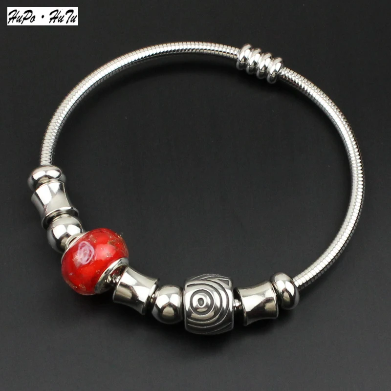 

Glass beads, branches, bamboo-shaped blackening fittings, magnet buckle, open spring chain, snake chain stainless steel bracelet
